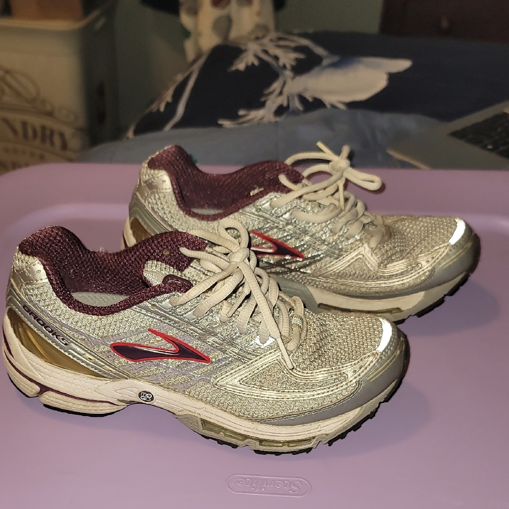 Brooks Women's Running Shoes in Silver and Burgundy